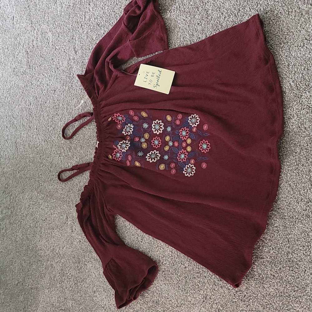 Burgundy floral blouse